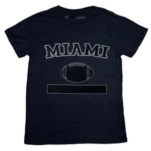 No Curfew “Miami 🏈” Crewneck Graphic Short Sleeve Tee Shirt in Black Sz S